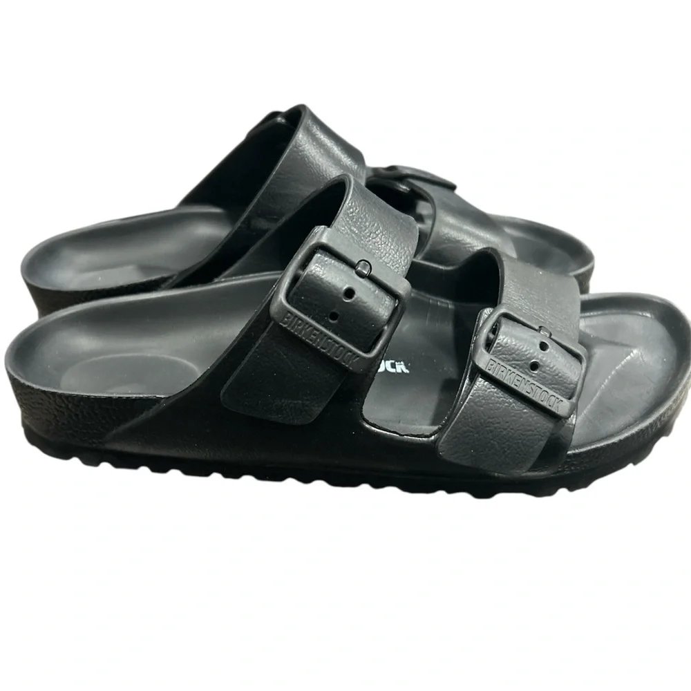 Birkenstock Arizona Sandals Black Leather Double Strap Size 38 EU 7-7.5 US - Picture 5 of 8